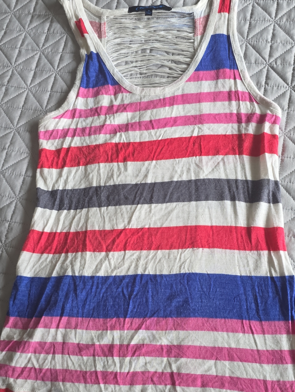 Striped Slit-Back Tank Top in White, Pink, Red, Blue